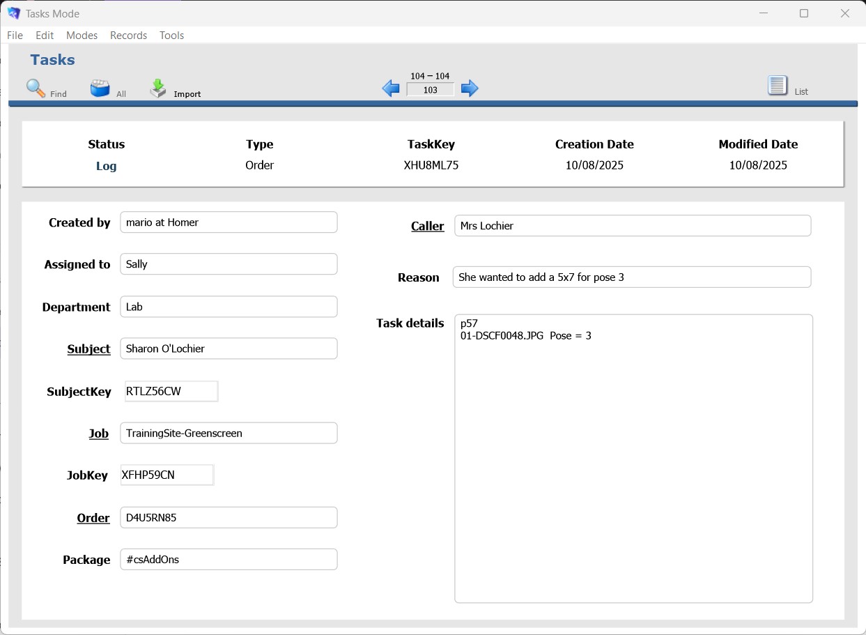 A Task automatically created after modifying an order with tsPortal