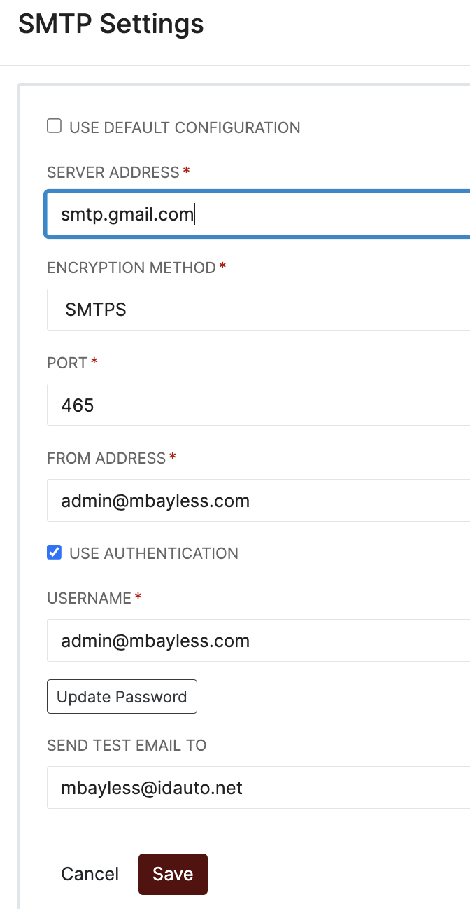 Configuring a Custom SMTP Server