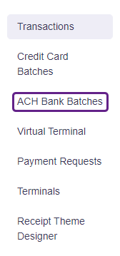 ACH Bank Batches option highlighted