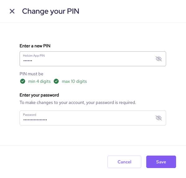 Change PIN modal