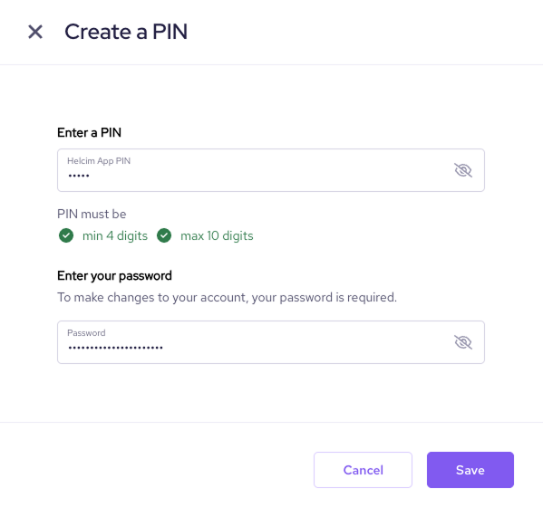 Create a PIN modal