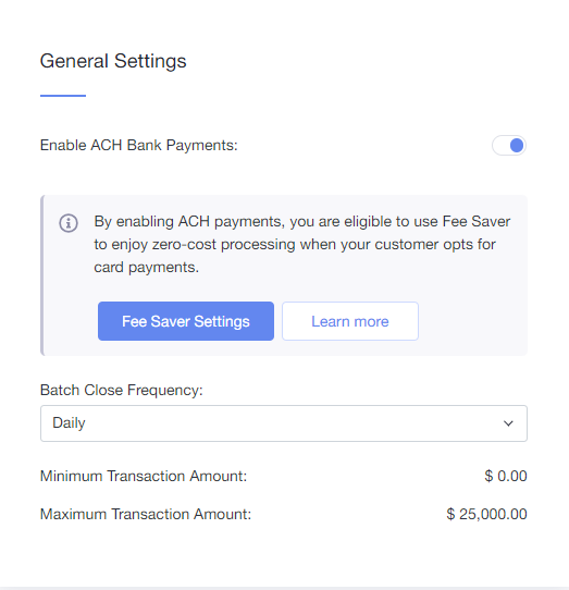 Enable ACH payments