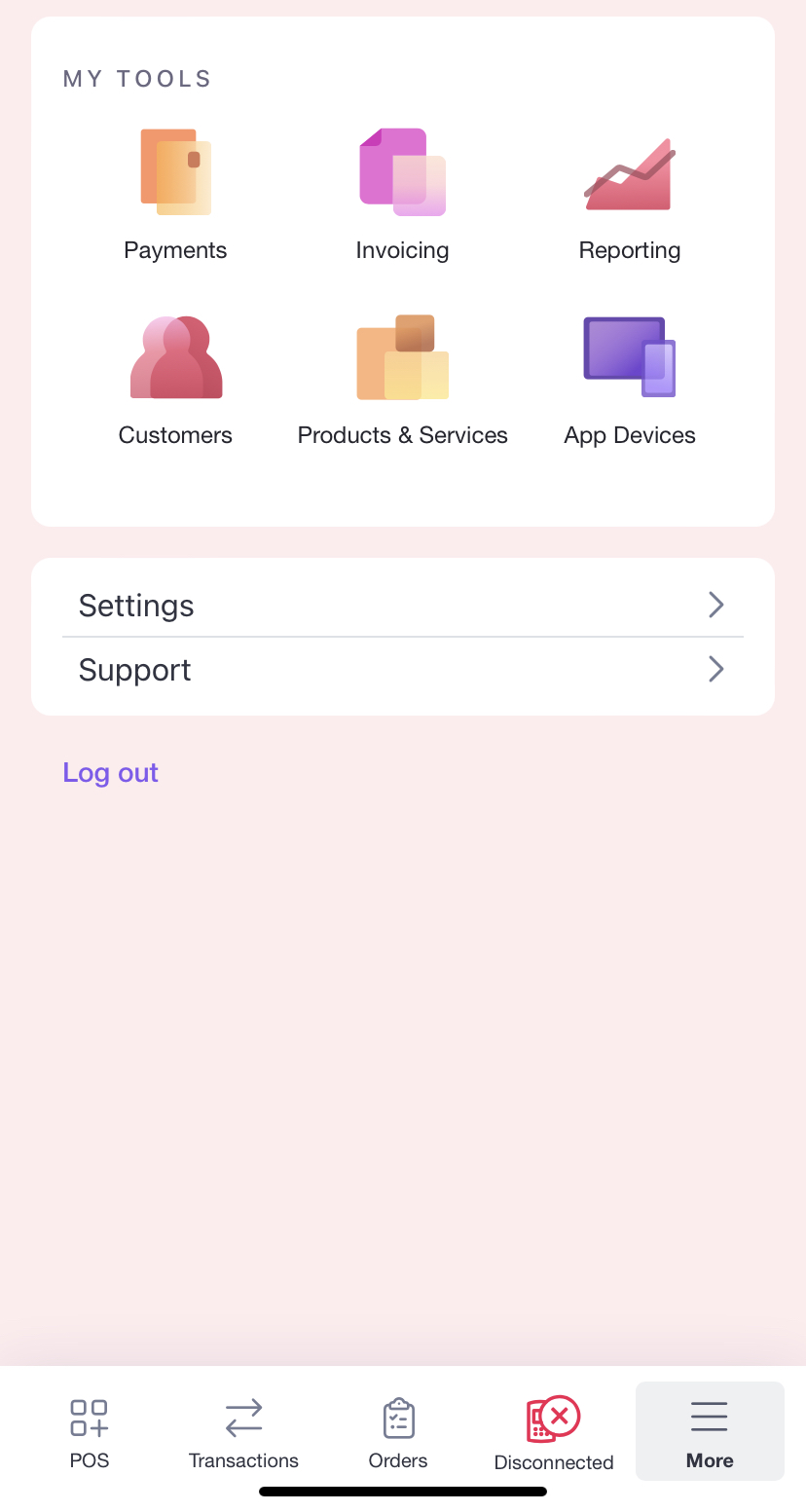 settings or support menu