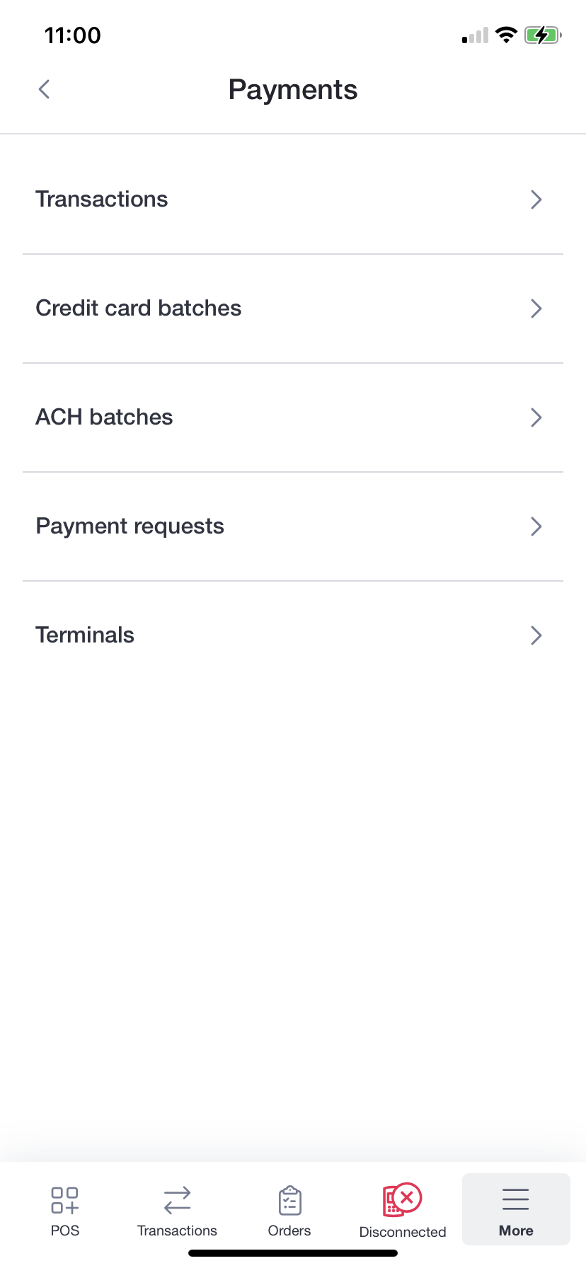 payments menu