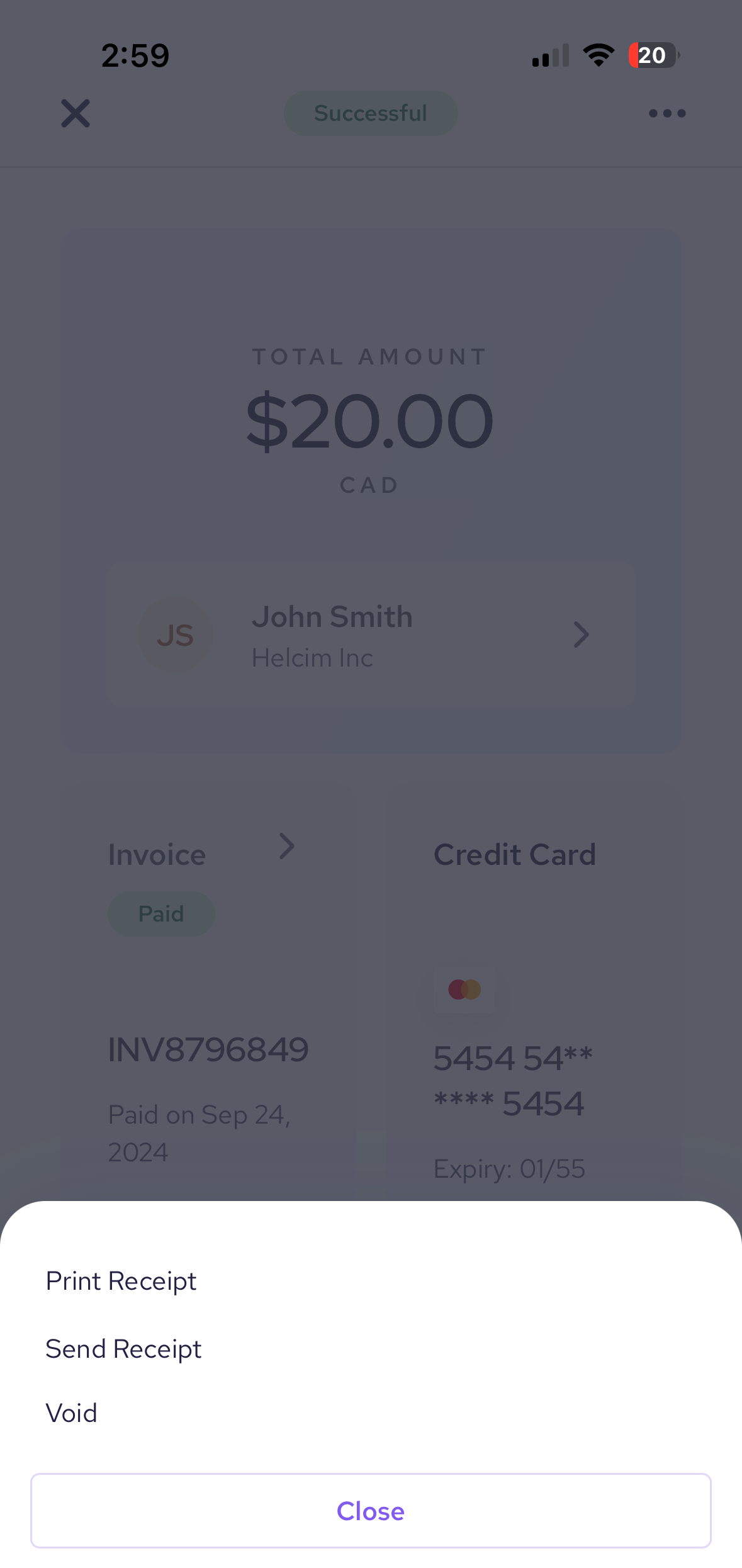 select either Refund or Void in Helcim POS app