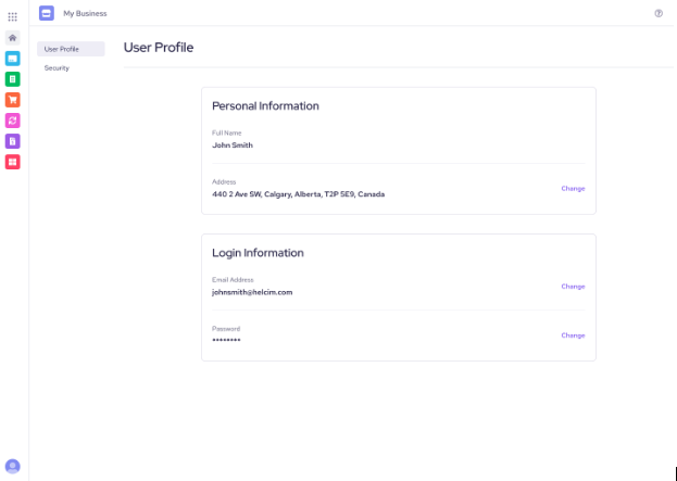 User settings main page