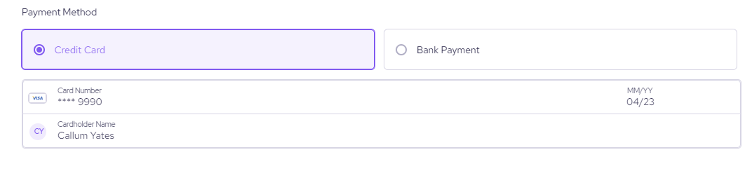 Payment info populated