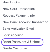 reset password and unlock menu item
