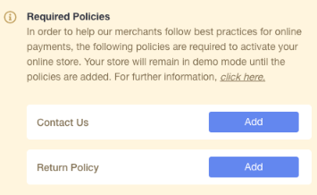 required policies with contact us and return policy buttons