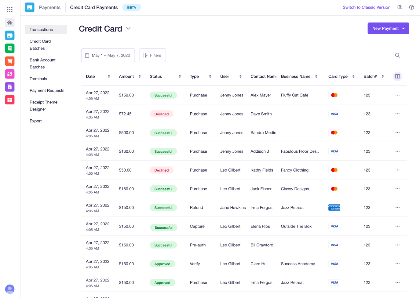 cash card transaction history