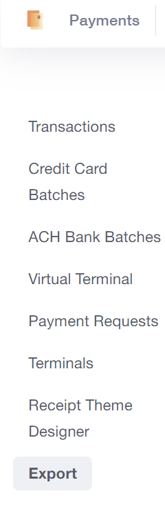 Select Export in the Payments menu