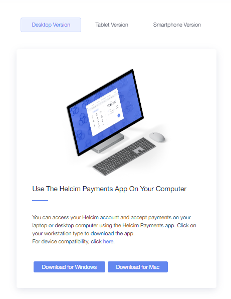 use the Helcim Payments App on your computer download screen
