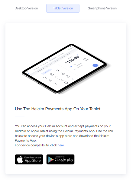 tablet version for the Helcim Payments App