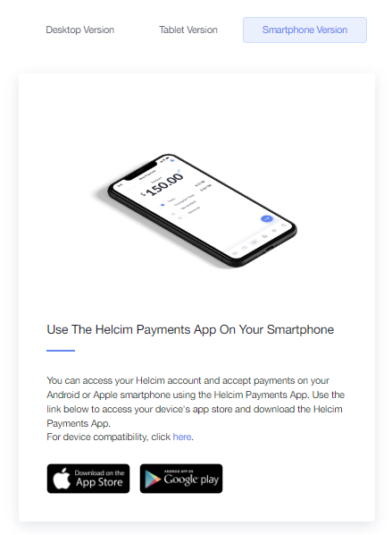 Smartphone version for the Helcim Payments App