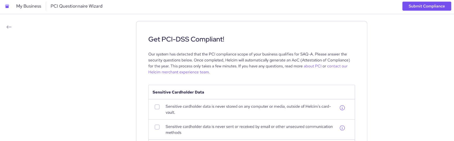 PCI-DSS compliance form