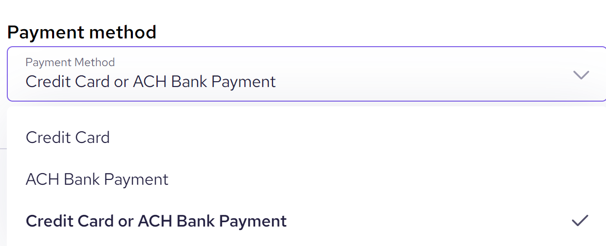 Select payment methods for Helcim invoices