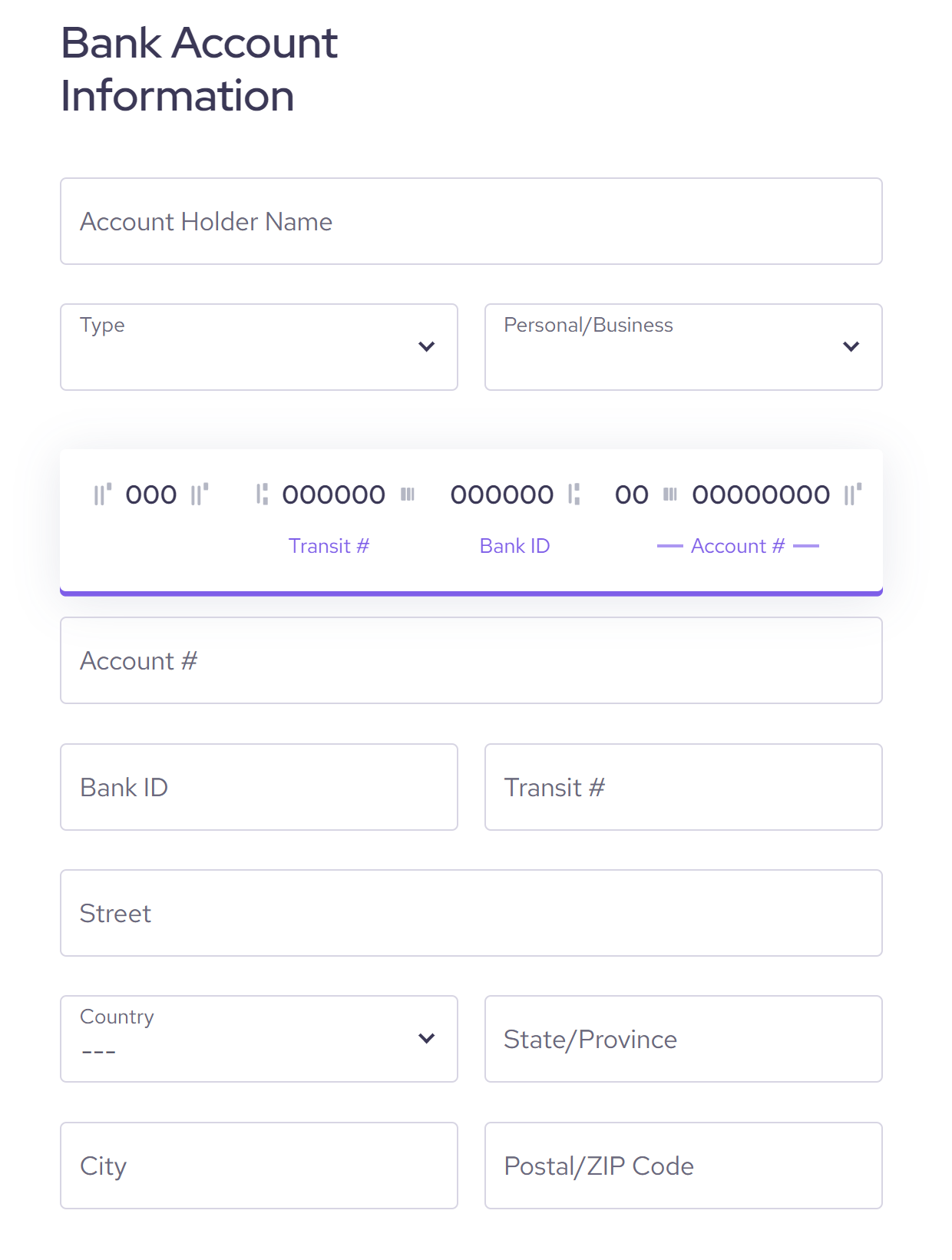 Input bank account information in Helcim