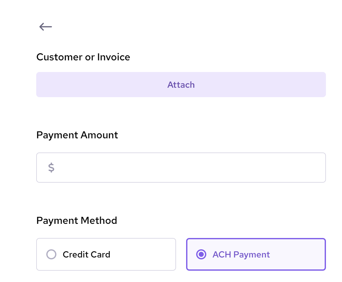 Select ach payment to process payment through Helcim virtual terminal