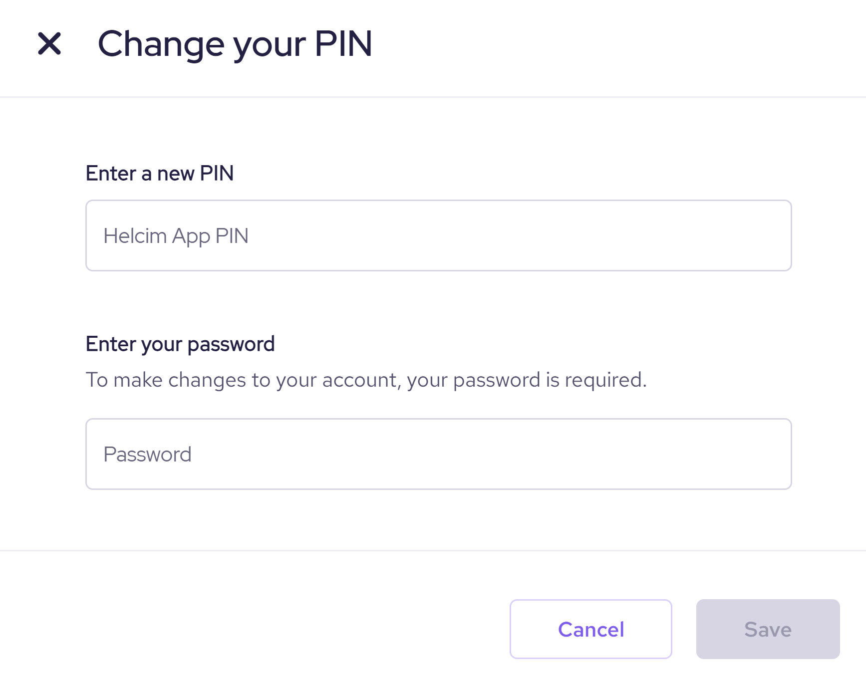 Start changing Helcim PIN account step 4