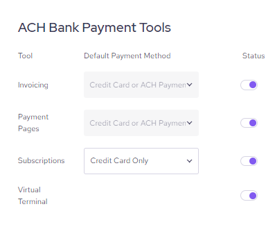 Edit Helcim ACH bank payment tools