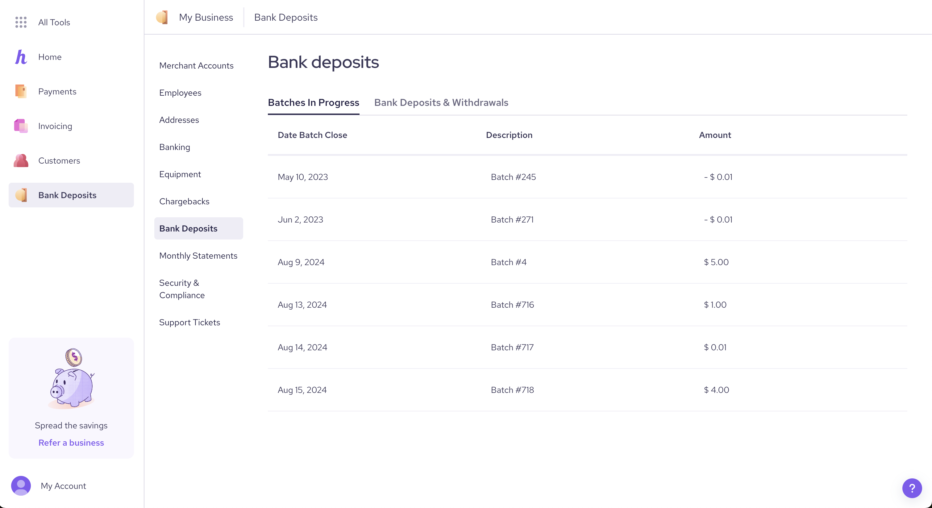 Helcim bank deposits interface