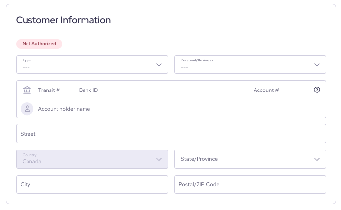 Enter customer information to ACH payments in Helcim