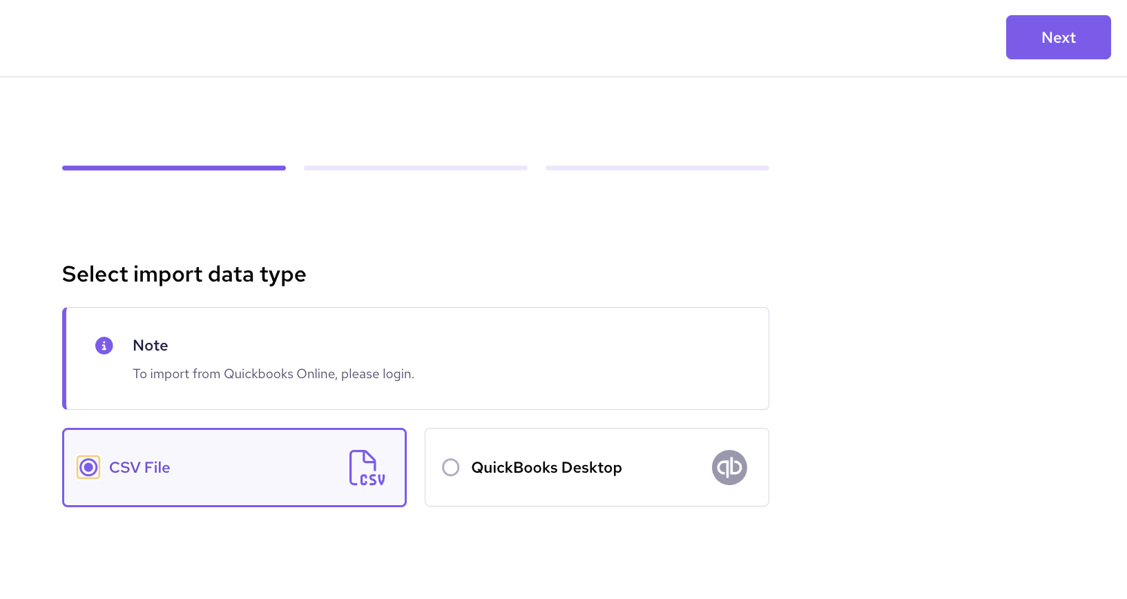 Select import data type to Helcim