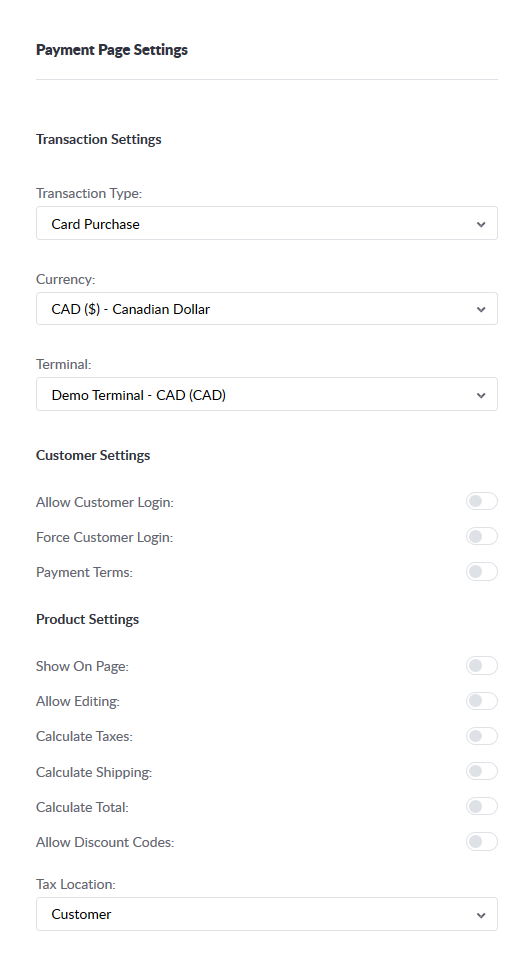 payment page settings