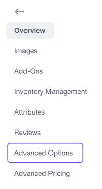 advanced options under the overview dropdown