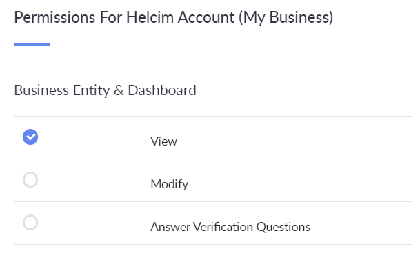 permissions for Helcim Account