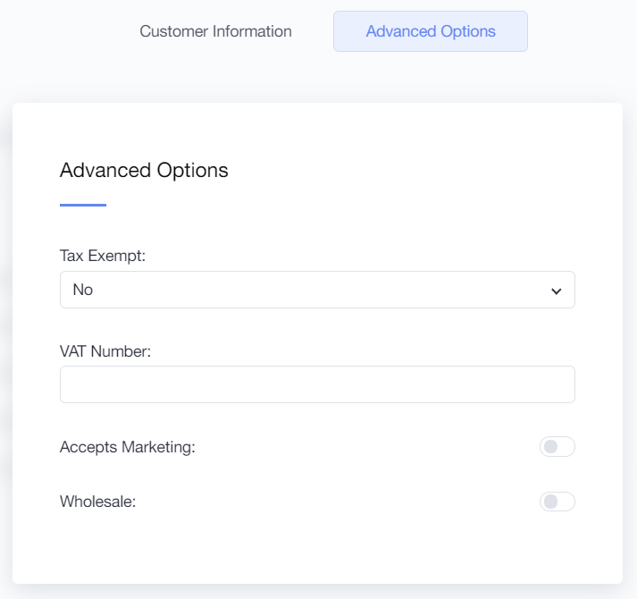 customer information advanced options