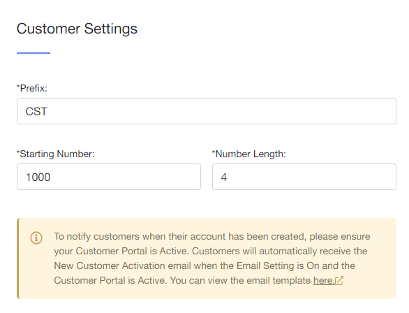 customer settings code settings