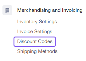 discount codes in the merchandising and invoicing menu
