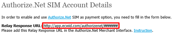 Authorize.net SIM account details
