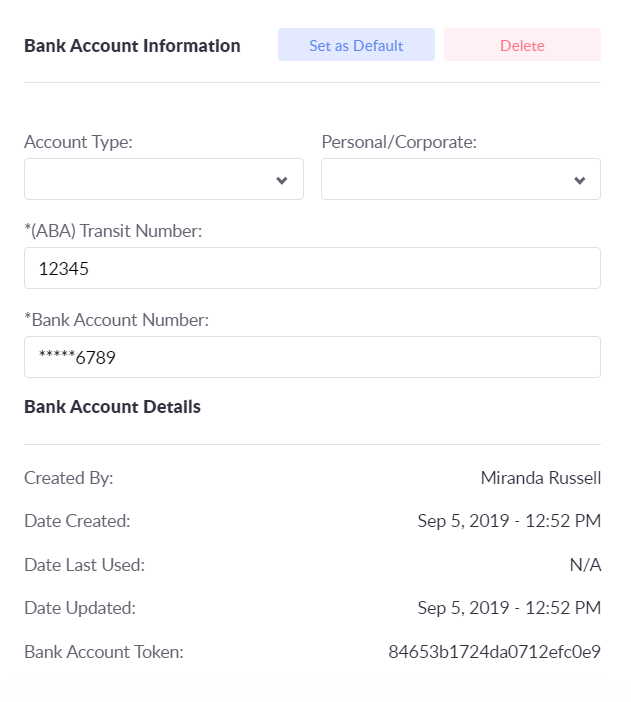 edit bank account information