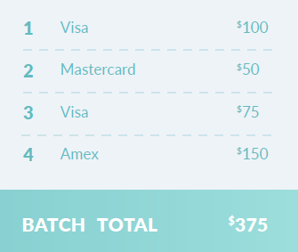 batch totals for different credit cards
