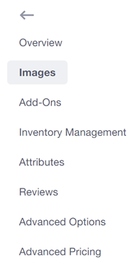 images tab on the product menu