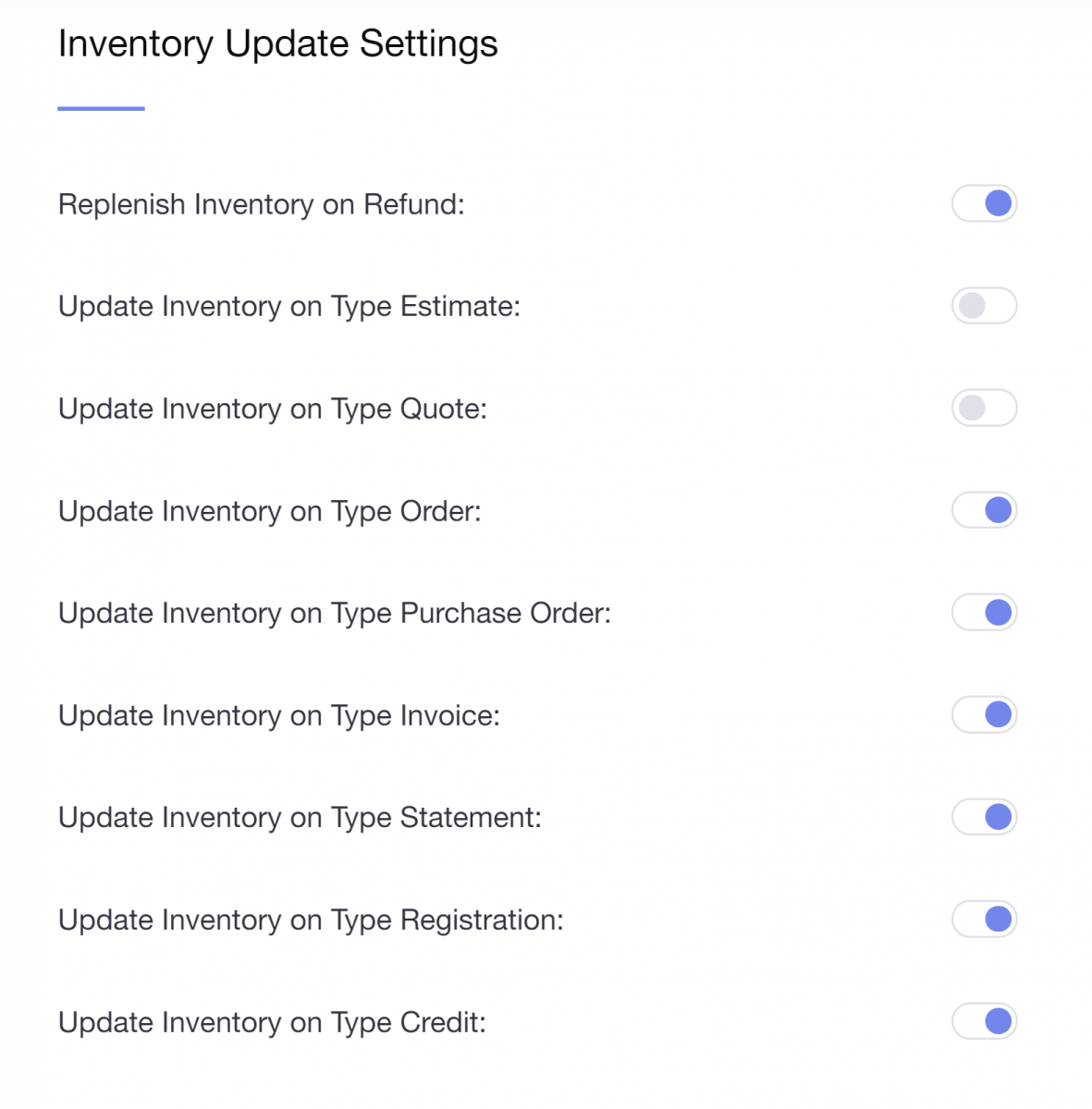 inventory update settings