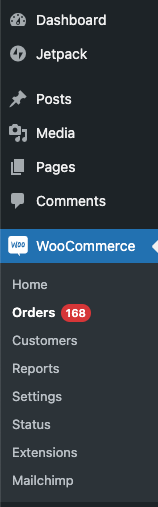WooCommerce menu option