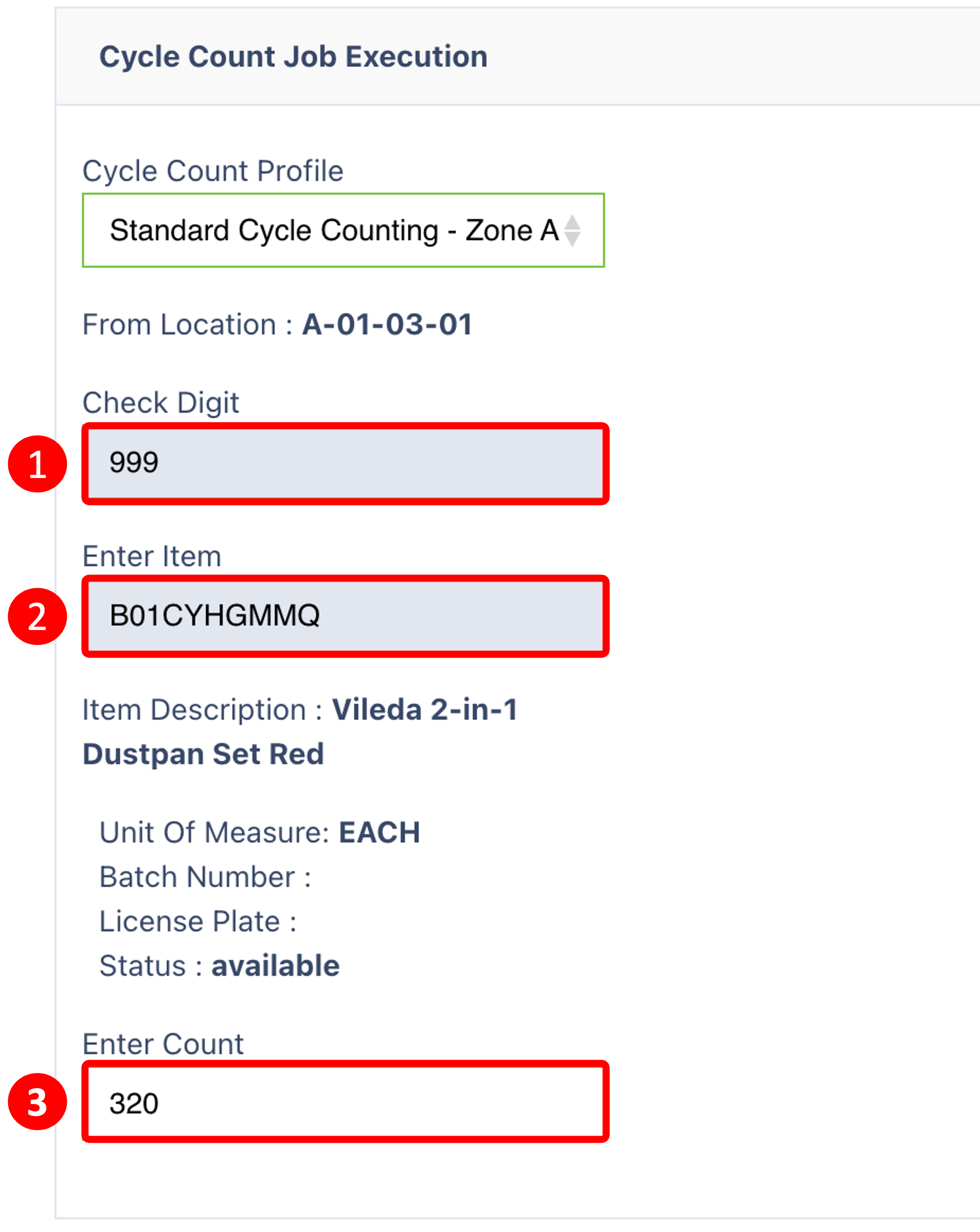 cycle count mandatory fields
