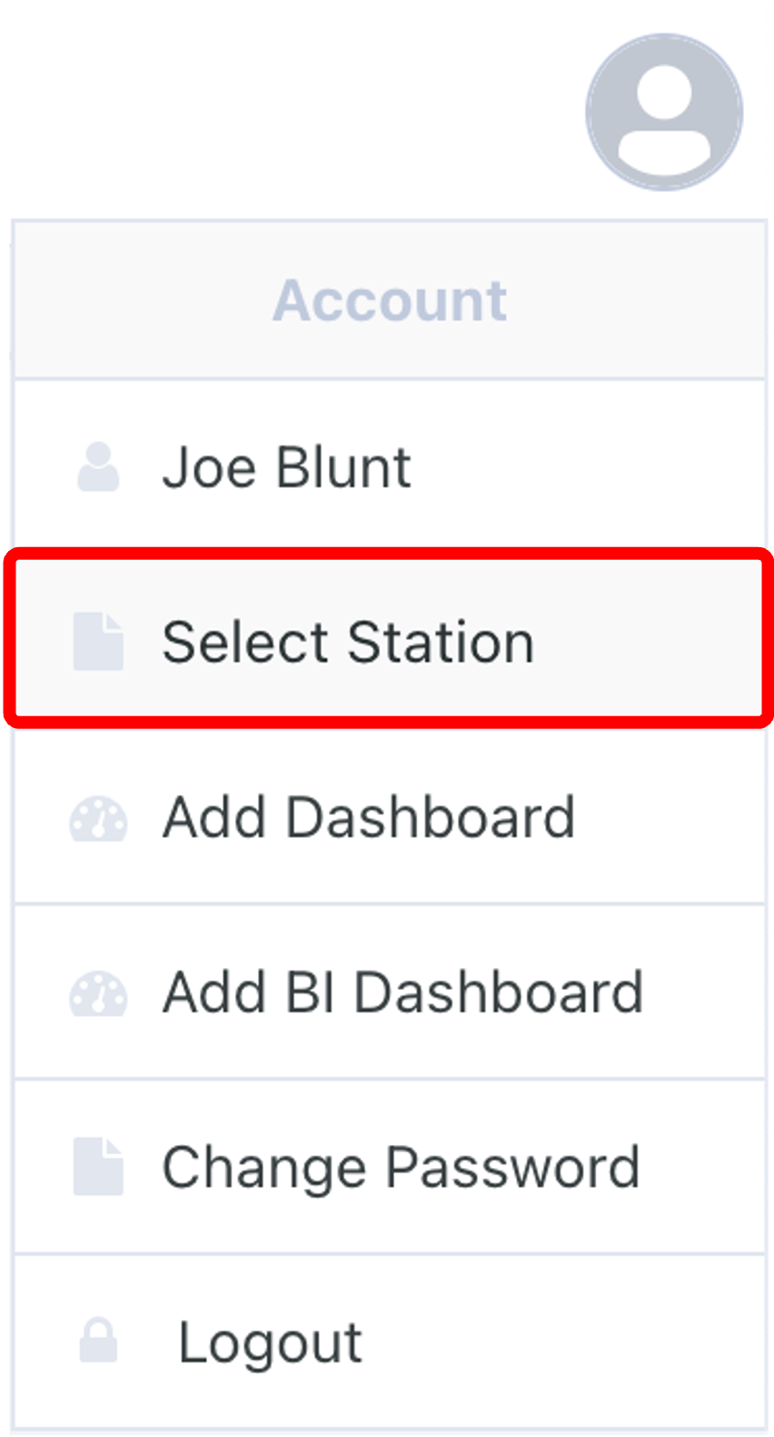 select station in menu