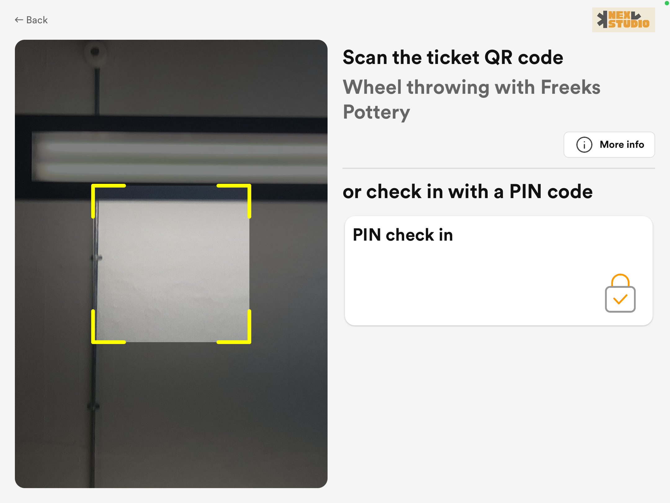 NexEvents screen for self-service mode