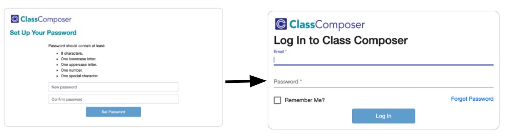 Class Composer Password and Log In