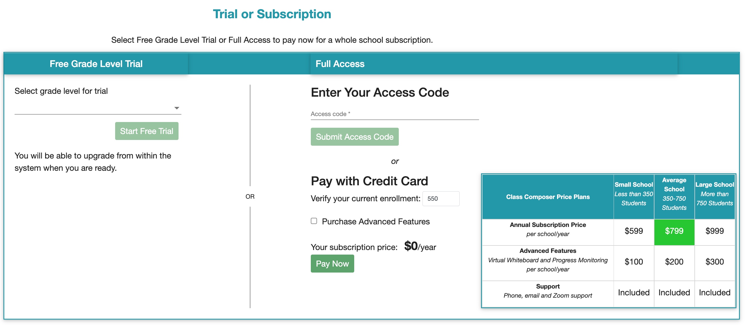Class Composer Trial of Subscription
