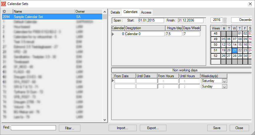 API Methods Calendar Sets Window