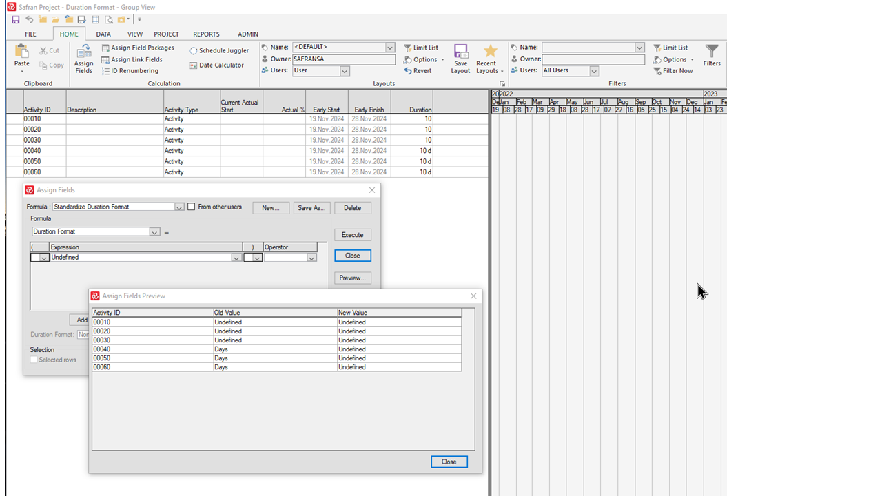 Assign fields Duration format