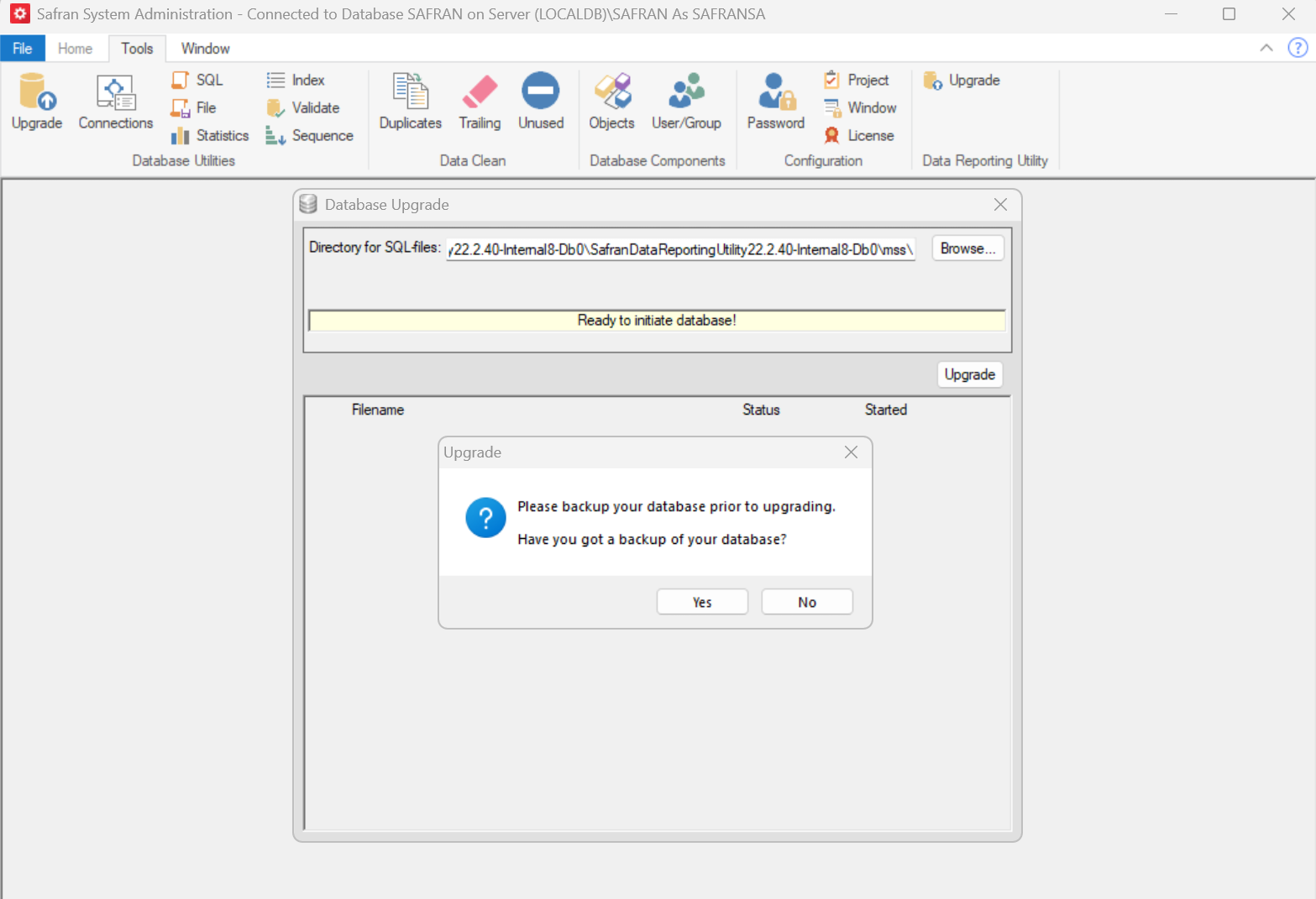 DRU Database Upgrade Backup Warning