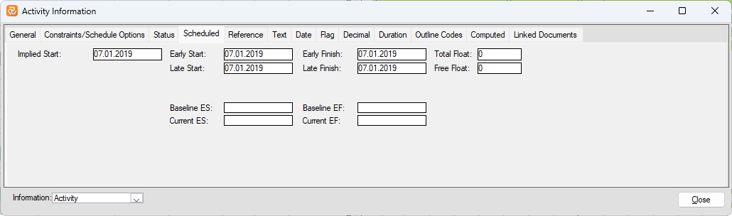 Planner Activity Information Scheduled Pane