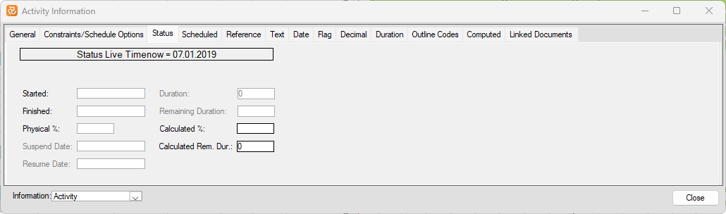 Planner Activity Information Status Pane