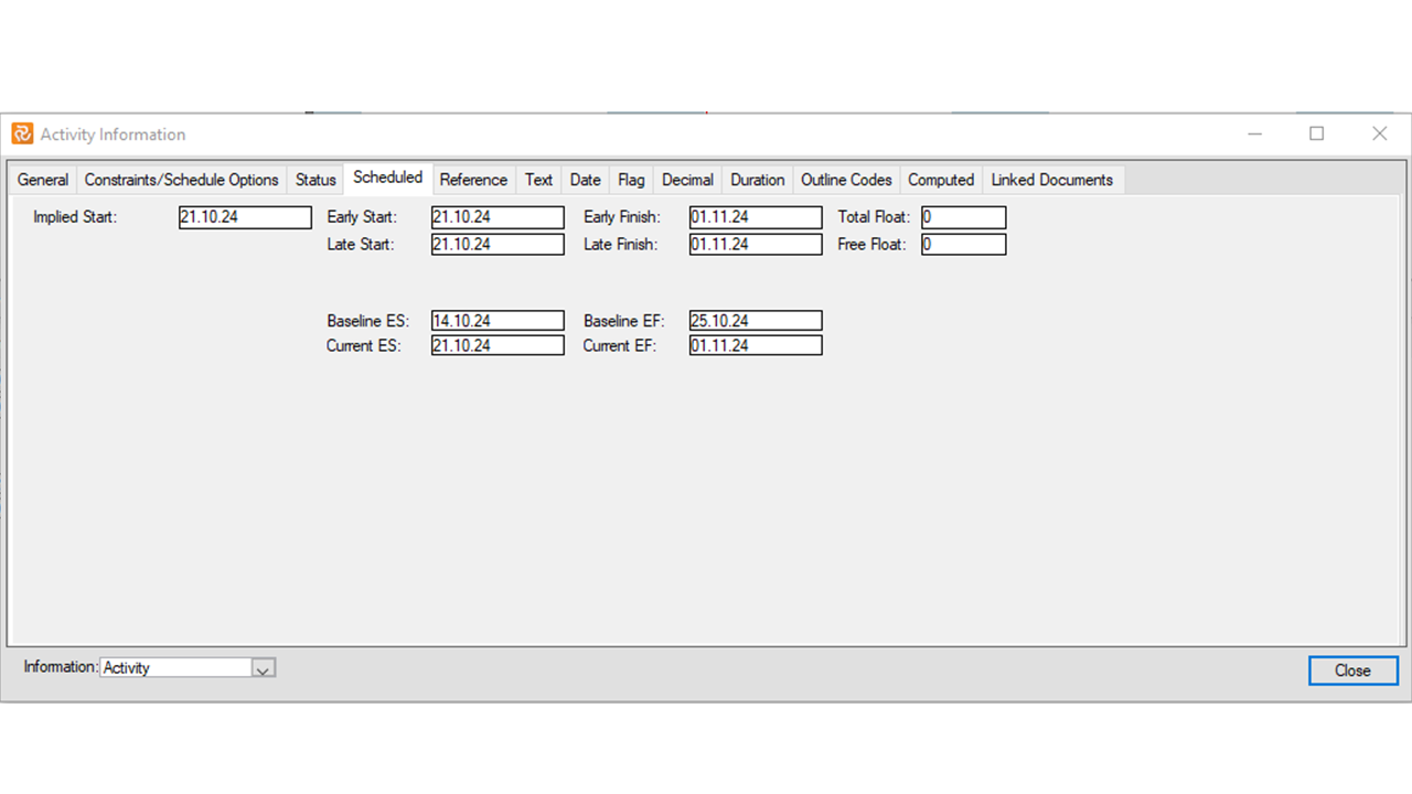 Planner Activity info